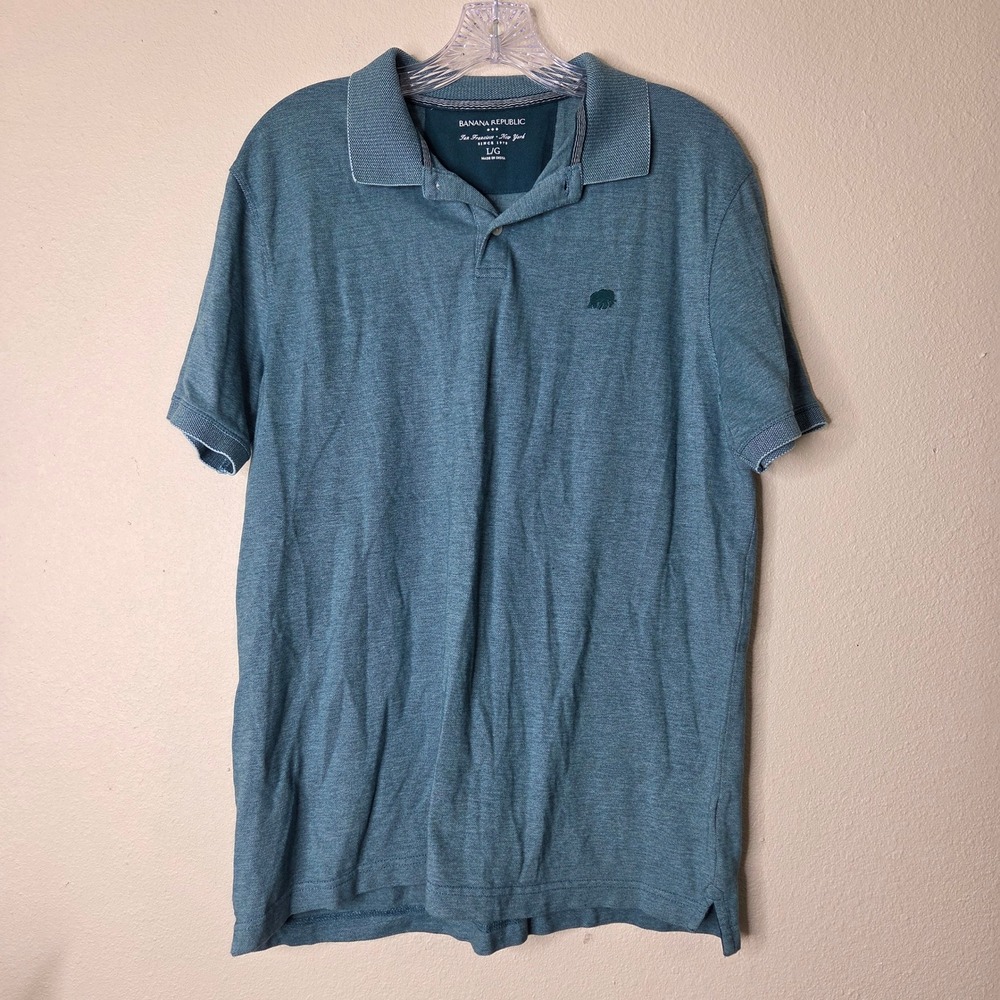 3 / $30 Banana Republic Mens‎ Polo Shirt Large L Blue Teal Short Sleeve Cotton